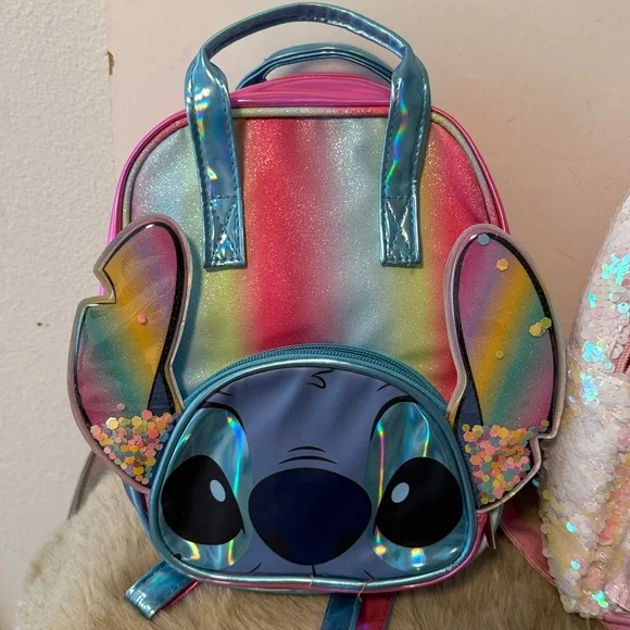 Bundle Disney Stitch Rainbow Holographic Kids Backpack - Blue Pink - Picture 2 of 5